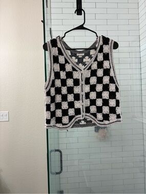 Black & White Crochet Checkered Tank Top